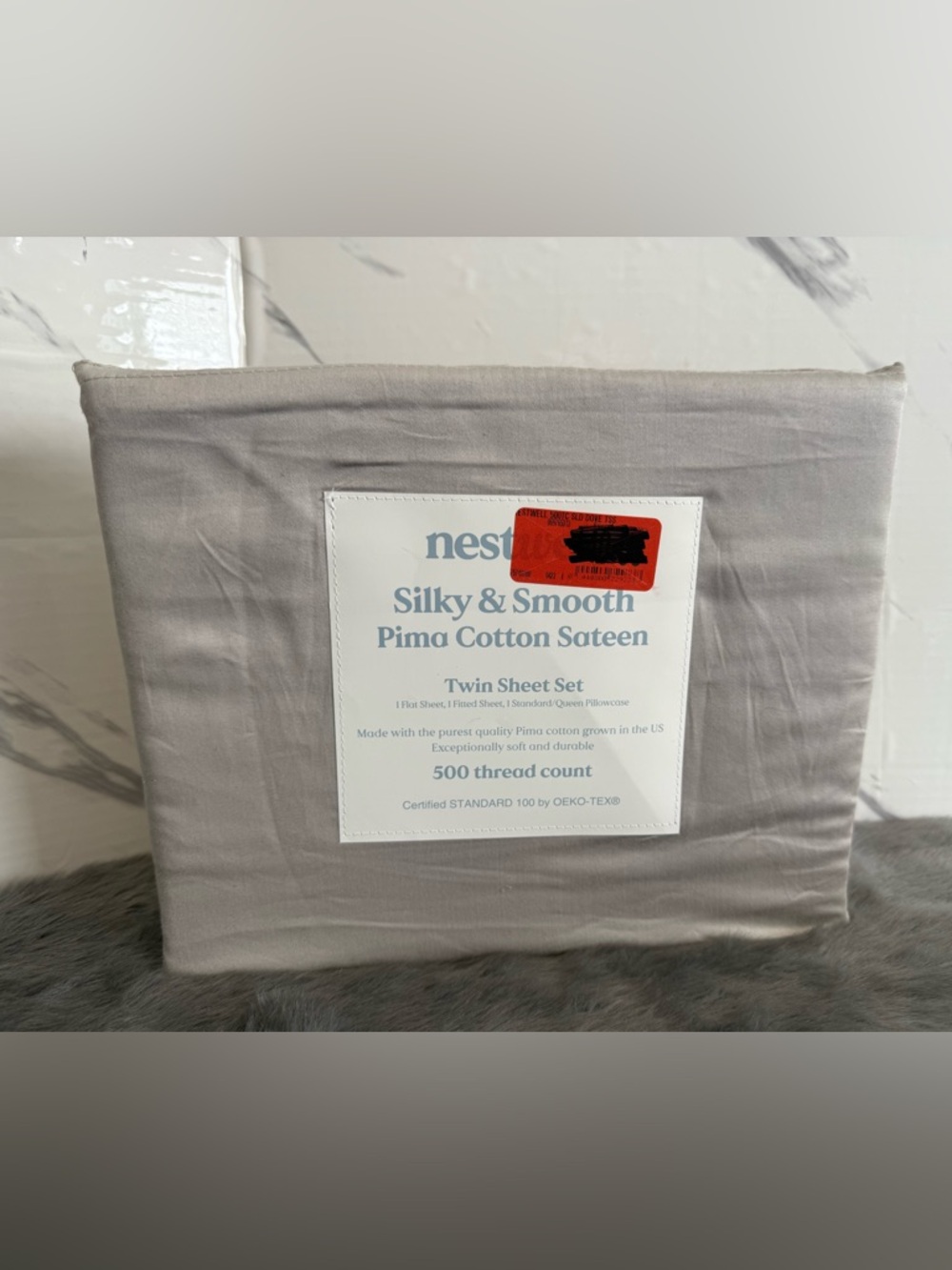 Nestl Silky & Smooth Pima Cotton Sateen Twin Sheet Set - Light Gray